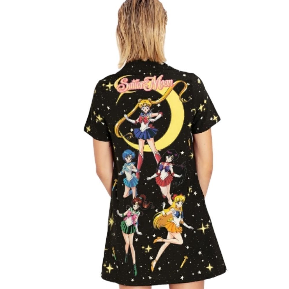 Sailor Guardians Sparkler Short  Sleeve Button Up Dress-